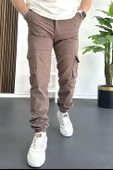 Erkek Paçası Lastikli Kargo Cepli Pantolon Koyu Kahverengi Edw353 thumbnail 1