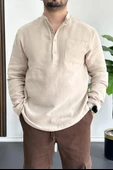 Erkek Hakim Yaka Yarım Patlı Cepli Gömlek Bej Edw361 - 2