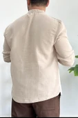 Erkek Hakim Yaka Yarım Patlı Cepli Gömlek Bej Edw361 - 4