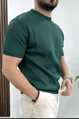 Erkek Bisiklet Yaka Çizgili Tişört Koyu Yeşil Edw265 thumbnail 2