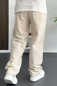 Erkek Beli Lastikli Baggy Kalıp Pantolon Krem Edw356 thumbnail 4