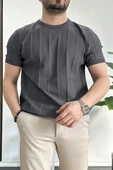 Erkek Bisiklet Yaka Desenli Tişört Füme Edw260 - 2