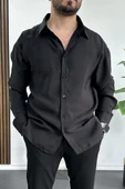 Erkek Salaş Modal Kumaş Gömlek Siyah Edw267 - 1