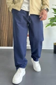 Erkek Beli Lastikli Baggy Rahat Pantolon Lacivert Edw359 - 2
