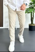 Erkek Beli Düğmeli Pamuklu Dar Kalıp Pantolon Bej Edw364 thumbnail 1