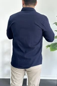 Erkek Krinkıl Kumaş Gömlek Lacivert Edw362 - 3