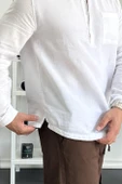 Erkek Hakim Yaka Yarım Patlı Cepli Gömlek Beyaz Edw361 - 4