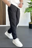 Erkek Beli Lastikli Gofre Kumaş Jogger Pantolon Siyah Edw358 thumbnail 2