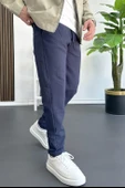 Erkek Beli Lastikli Gofre Kumaş Jogger Pantolon Lacivert Edw358 - 2