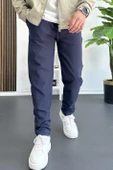 Erkek Beli Lastikli Gofre Kumaş Jogger Pantolon Lacivert Edw358 - 1