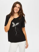 Kadın Önü Boncuk Çiçek Ve Nakış Detaylı T-Shirt Faik Sönmez - 1