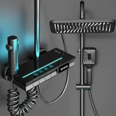 Antrasit Dijital Led Işıklı Fonksiyonel Tepe Duşlu Piyano Sürgülü Duş ve Batarya Takımı - 1