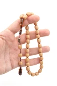 Dabbas İmzalı Fıçı Kesim Bej Sıkma Kehribar Tesbih - 6