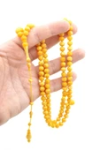 Sistemli Sığırcık Kesim 99 luk Hareli Sarı Toz Kehribar Tesbih - 4