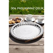 Servis Tepsisi - Çelik Çay Tepsisi  Şık Desenli Tepsi 44 CM - 1