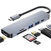DAYTONA HC13C 6'lı USBType-C DOCKING STATION (Giriş:Tip-C=>Çıkış:2*USB3.0+HDMI+SD+Mic.SD+Tip-C) - 1