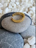 İki Sıralı Damla Taş Model Ayarlanabilir Gold Renk Çelik Yüzük - 2