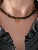 Zırh Örgü Zincir Model Çelik Zincir Dokuma Siyah Gold El Yapımı Kolye thumbnail 3