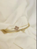 Üçlü Yonca Model Zirkon Taşlı Kelepçe Bileklik thumbnail 3