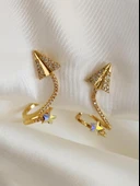 Ejderha Kuyruk Yıldız Model Sıkıştırmalı Kıkırdak Gold Renk Sağ Kulak Küpe - 1