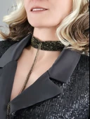 Sıralı Zincir Dokuma Sallantılı Vücut Tasma Choker Siyah Gold El Yapımı Kolye - 3
