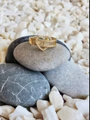 Kalp Figürlü Yarım Tur Formlu Ayarlanabilir Gold Renk Çelik Yüzük - 1