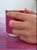 Kıvrım S Model Ayarlanabilir Gold Renk Çelik Yüzük - 3