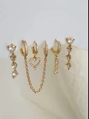 6'lı Kalp Baget Model Altın Kaplama Gold Küpe Seti - 4