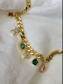 Renkli Baget Figürlü Gurmet Model Gold Renk Çelik Bileklik thumbnail 2