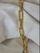 Dikdörtgen Model Elmas Görünümlü Gold Çelik Bileklik - 1