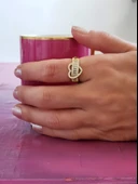 Kalp Figürlü Yarım Tur Formlu Ayarlanabilir Gold Renk Çelik Yüzük - 4