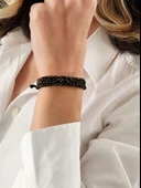 Zincir Dokuma Kordon El Yapımı Otantik Siyah Gold Renkli Bileklik - 3