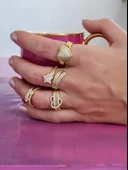 Kalp Figürlü Yarım Tur Formlu Ayarlanabilir Gold Renk Çelik Yüzük - 5