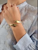 Çapraz Gold Molted Kelepçe Çelik Bileklik thumbnail 4