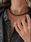 Zırh Örgü Zincir Model Çelik Zincir Dokuma Siyah Gold El Yapımı Kolye thumbnail 2