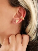 Ejderha Kuyruk Yıldız Model Sıkıştırmalı Kıkırdak Gold Renk Sağ Kulak Küpe - 3