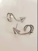 Ejderha Kuyruk Yıldız Model Sıkıştırmalı Kıkırdak Gümüş Renk Sağ Kulak Küpe - 2