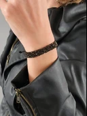 Zincir Dokuma Kordon El Yapımı Otantik Siyah Gold Renkli Bileklik - 1