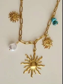 Güneş İnci Firuze Taş Model Charmlı Yaz Beach Plaj Tatil Kolye 46cm thumbnail 4