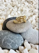 Kalp Figürlü Yarım Tur Formlu Ayarlanabilir Gold Renk Çelik Yüzük - 2