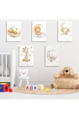 Çocuk, Bebek Odası, Uykucu Hayvanlar Alemi, 5'li Dekoratif Metal Tablo - 1