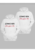Sevgili Kombini Çift Unicex Iki Iplik Sweatshirt Beyaz - 1