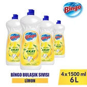 Bingo Sıvı Elde Bulaşık Deterjanı Limon 1500ml X 4 Adet - 1