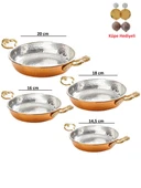 Bakır Dövme 4 lü Tava Seti Küpe Hediyeli - 1