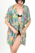 Pareo Plaj Elbisesi Kimono Std Şal Desen Yesil - 3