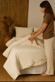 Boho | Keten Görünümlü Düğme Detaylı %100 Pamuk Çift Kişilik Nevresim Takımı - Bohockdy11 EKRU - 7