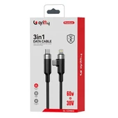 Gritty 60W+30W PD 3in1 Type-C to Type+Lightning 1m Şarj Kablosu Siyah (GL-COMB01) - 2