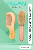 cey kay Ceykay Doğal Keçi Kılı Bebek Masaj Fırçası Ve Ahşap Tarak (2LİSET) - 1