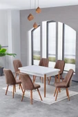 Lajibu Esila Serisi 80x130 Açılabilir Beyaz Mutfak Masası, Mutfak Masa Takımı, 6 Kahverengi Sandalye - 1