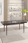 Lajibu Rex Serisi Siyah 80x130 Açılır Yemek Masası , Yemek Masa Takımı Metal Ayaklı 6 Cappucino Sandalye - 3